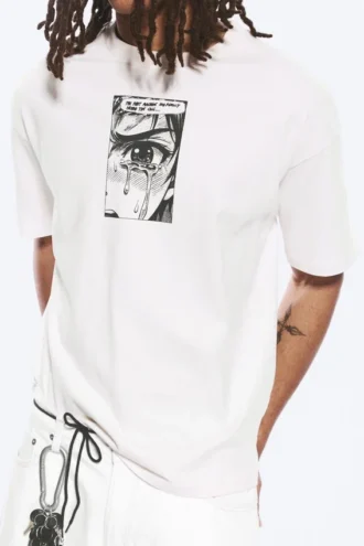 Boxy T-shirt med print – Hvid – Tears