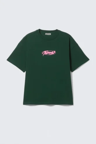 Boxy T-shirt med print – Mørkegrøn – Fntsy