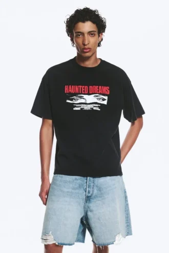 Boxy T-shirt med print – Sort – Haunted Dreams
