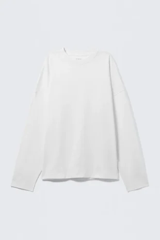 Bred, oversized langærmet t-shirt – hvid