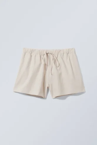 Brede, vaskede shorts med elastisk linning – lys beige