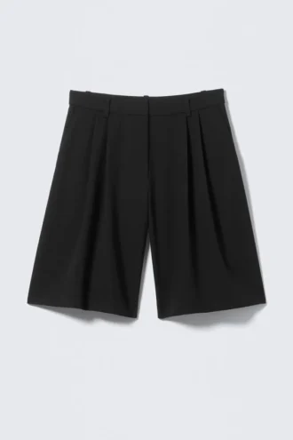 Bredt plisserede skræddersyede Shorts – sort