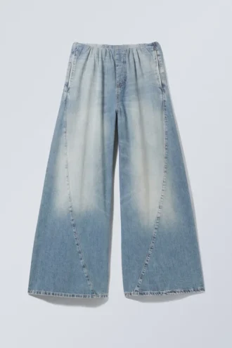 Bredt siddende joggingbukser i denim – tidevandsblå
