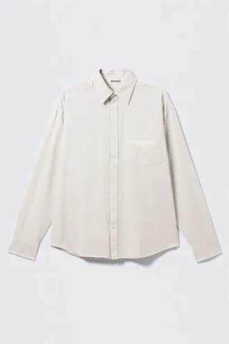 Broderet oversized bomuldsskjorte – beige