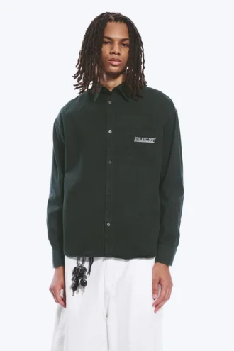 Broderet oversized bomuldsskjorte – mørkegrøn