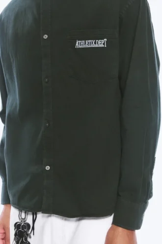 Broderet oversized bomuldsskjorte – mørkegrøn