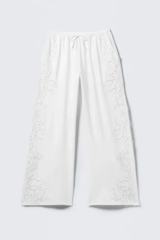 Broderie Anglaise løstsiddende bukser – hvid