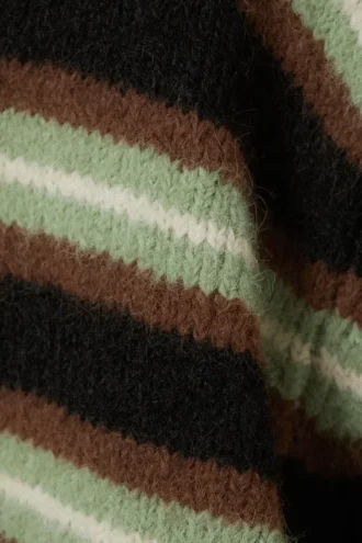 Børstet strikket cardigan med knapper – brune/sorte/grønne striber