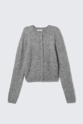 Børstet strikket cardigan med knapper – grå melange