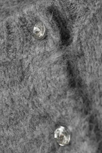 Børstet strikket cardigan med knapper – grå melange