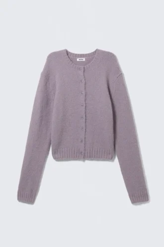 Børstet strikket cardigan med knapper – lilla
