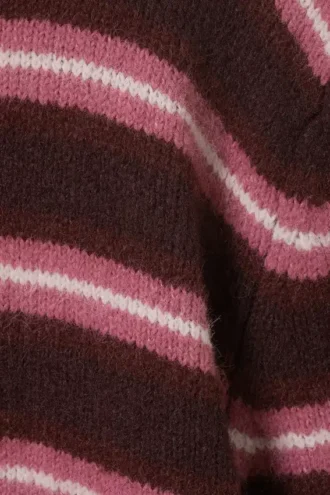 Børstet strikket cardigan med knapper – mørkerøde og lyserøde striber