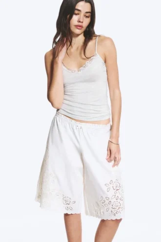 Camisole med stropper og snøring – lys støvet grå melange