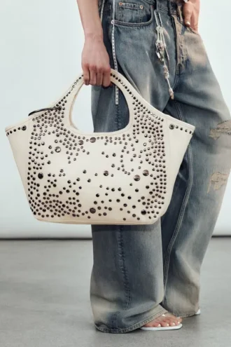 Canvas-taske med nitter – Dusty Light Mole