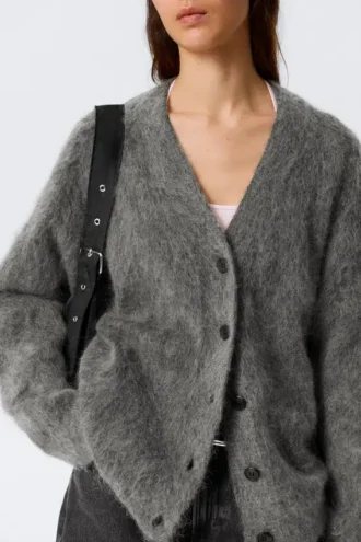 Cardigan i mohairblanding – mørkegrå