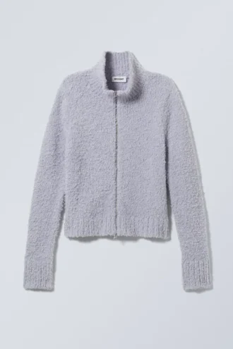 Carla Zip Hairy Cardigan – Dusty Lilac