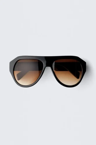 Chunky Aviator unisex-solbriller – sort – brune glas