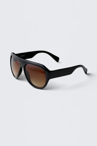 Chunky Aviator unisex-solbriller – sort – brune glas