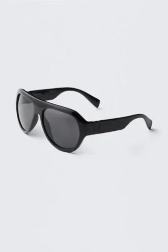 Chunky Aviator Unisex-solbriller – Sort – Sorte glas