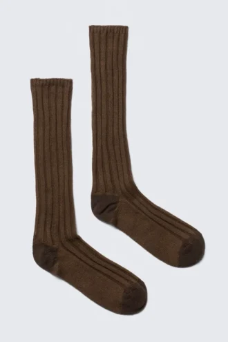 Chunky Rib Mid-High Strømper – Mørkebrun melange