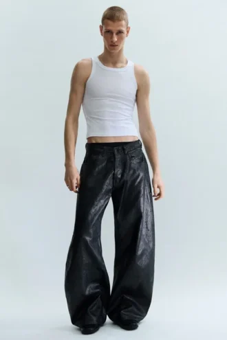 Cracked Loose Fit Barrel Leg Jeans – Sort