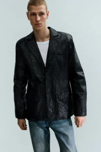 Cracked Single-Breasted Blazer – Sort