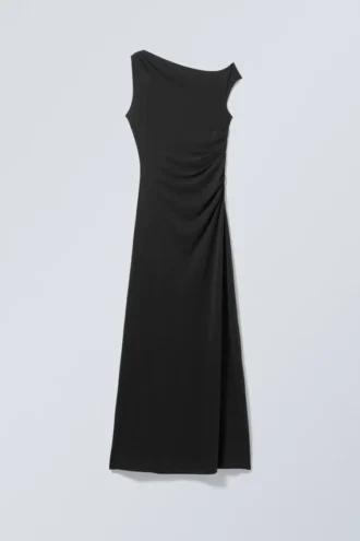 Cupro maxi-kjole med drapering – sort