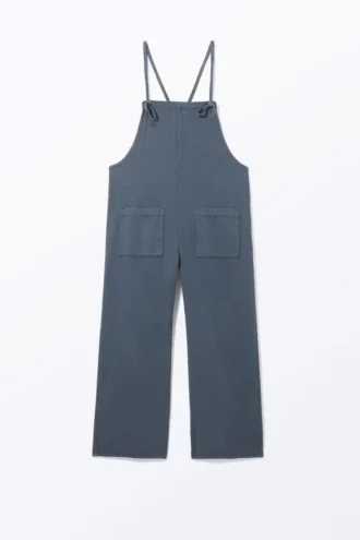 Denim-smækbukser med bindebånd – Blå