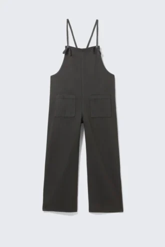 Denim-smækbukser med bindebånd – Sort