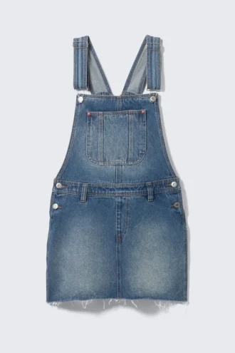Denim-smækbukser-minikjole – Sunset Blue – Medium Blue