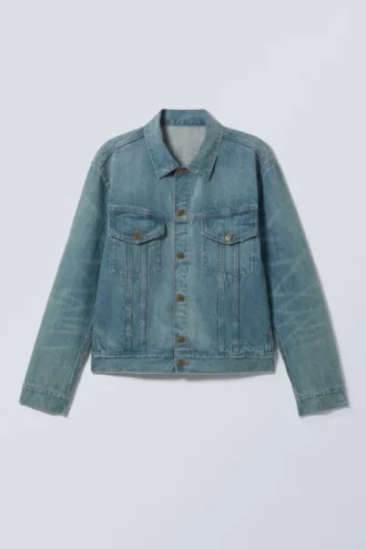 Denim-truckerjakke i regular fit – støvet cyan