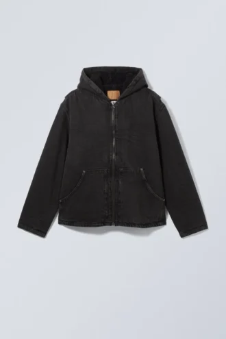 Denimjakke med hætte og fleecefor – Black Tie