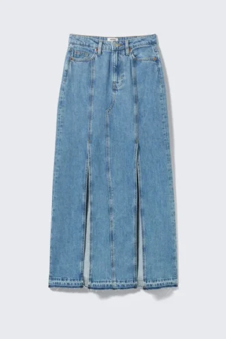 Denimnederdel med slids i midten af taljen – Fresh Blue – Medium Blue