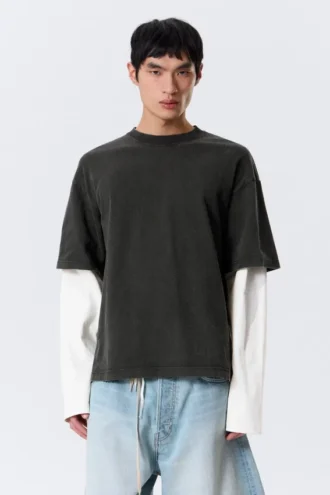 Dobbeltlags bomulds-T-shirt – sort og hvid