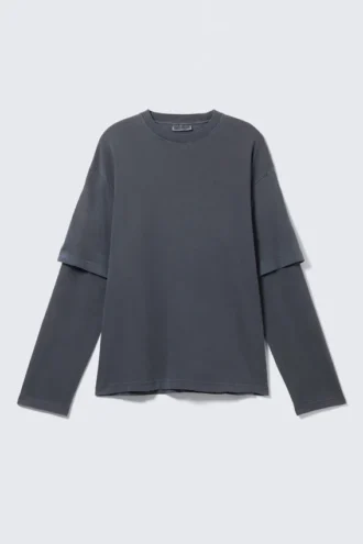 Dobbeltlags bomulds-T-shirt – vasket mørkeblå