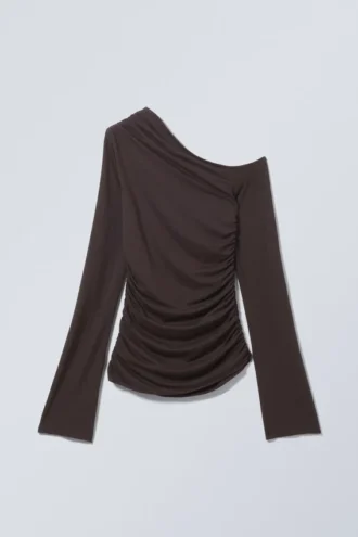 Drape Asymmetrisk Lyocell-top – Mørkebrun