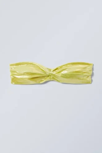 Draperet bandeau-bikinitop – skinnende gul