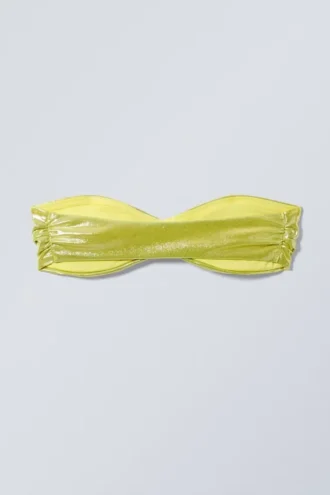 Draperet bandeau-bikinitop – skinnende gul