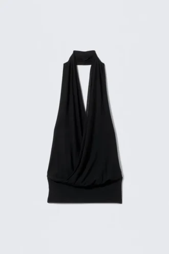 Draperet halterneck-jersey-top – sort