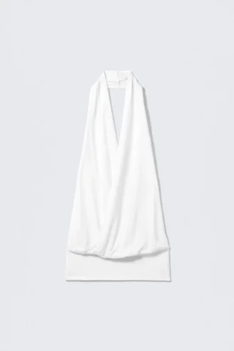 Draperet halterneck-jerseybluse – hvid