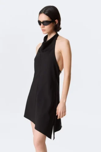 Draperet halterneck-midikjole med cowl-halsudskæring – sort