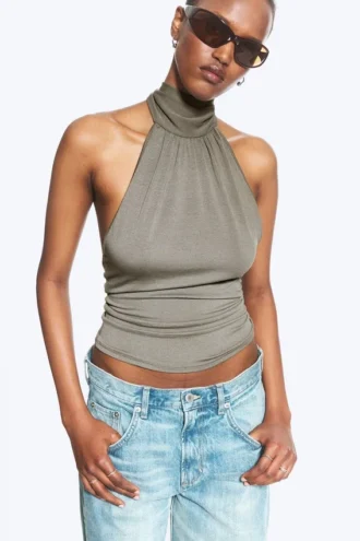Draperet halterneck-top – Dusty Mole