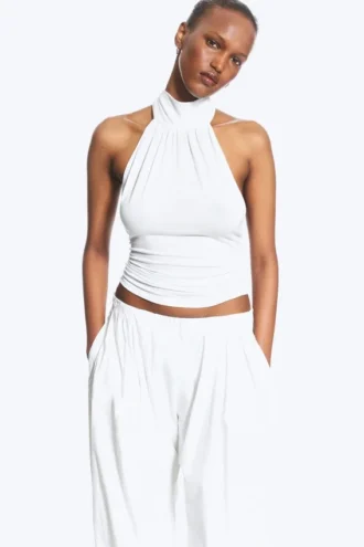 Draperet halterneck-top – hvid