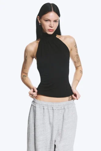 Draperet halterneck-top – sort
