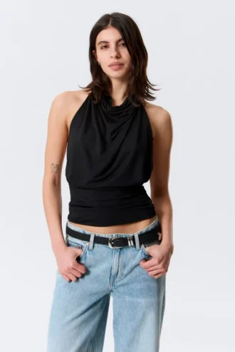 Draperet halterneck-top – sort