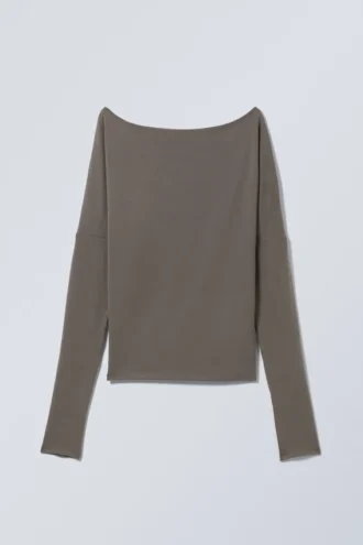 Draperet langærmet Lyocell-top – Dark Mole