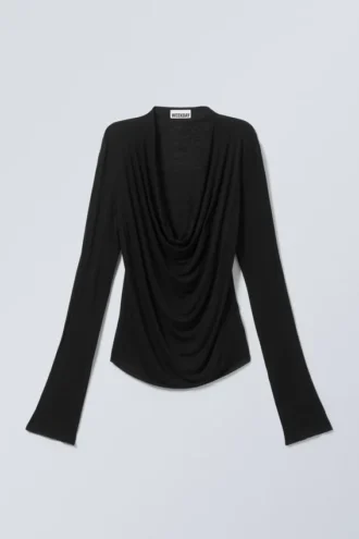 Draperet langærmet top – sort