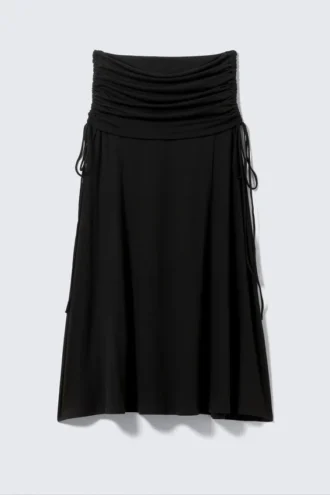 Draperet maxi-nederdel med snøre – Sort