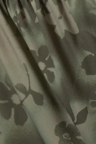 Draperet nylon-top med én skulder – Khakigrøn – Sprøjteblomster