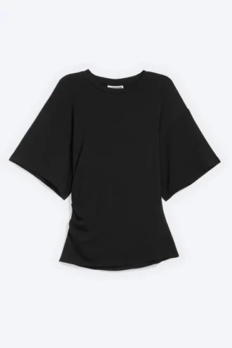 Draperet, tætsiddende T-shirt – sort